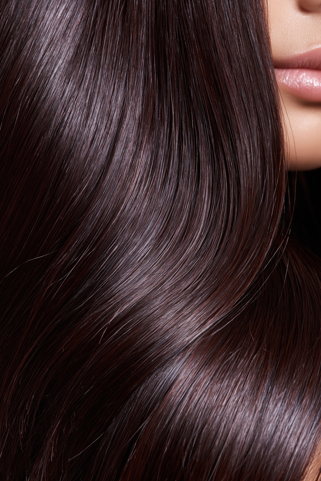 MOFRA Brun clip-in hair extensions texture, deep dark espresso brown straight strands