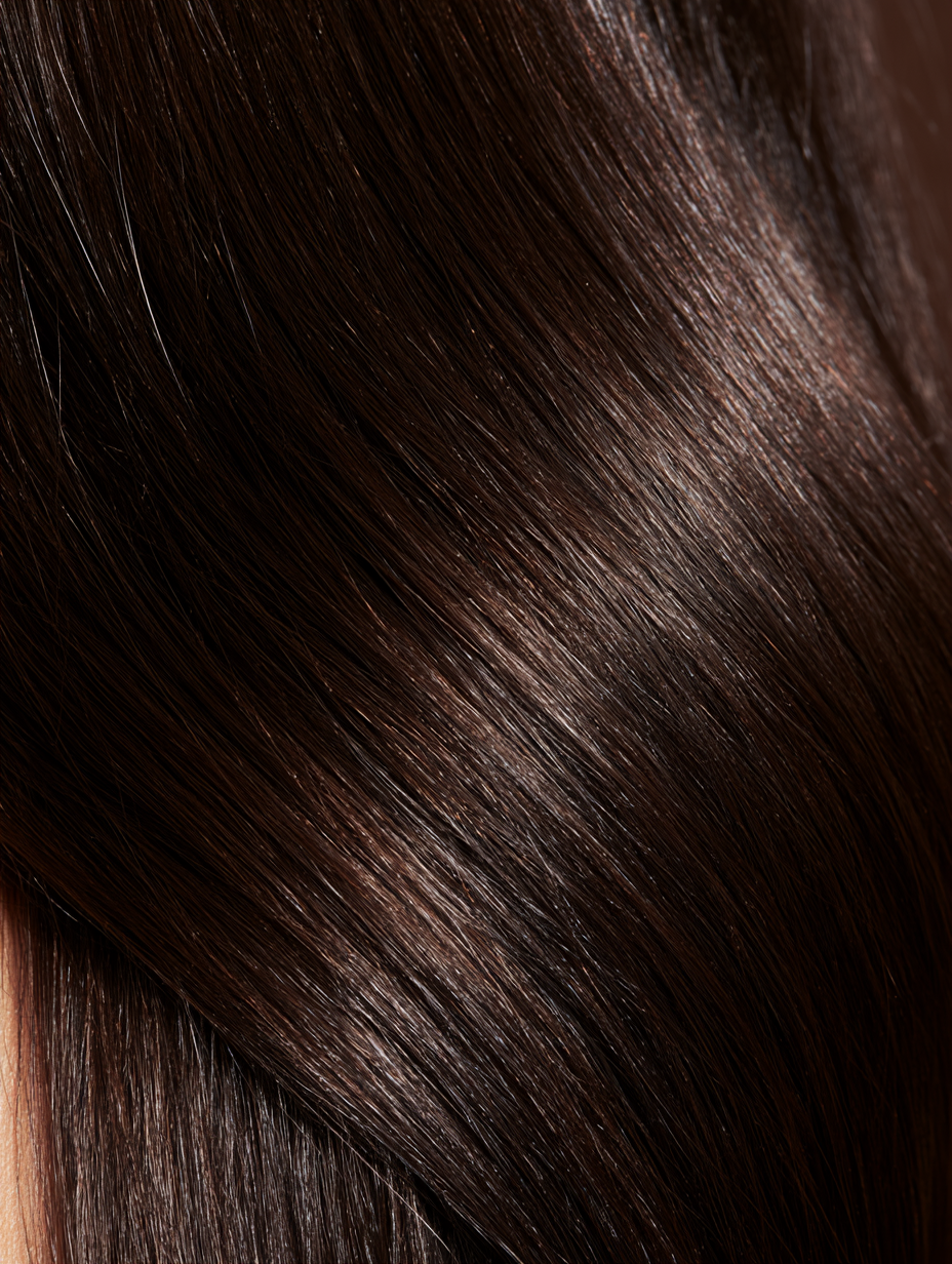 MOFRA Brun clip-in hair extensions texture close-up, deep warm brown straight strands