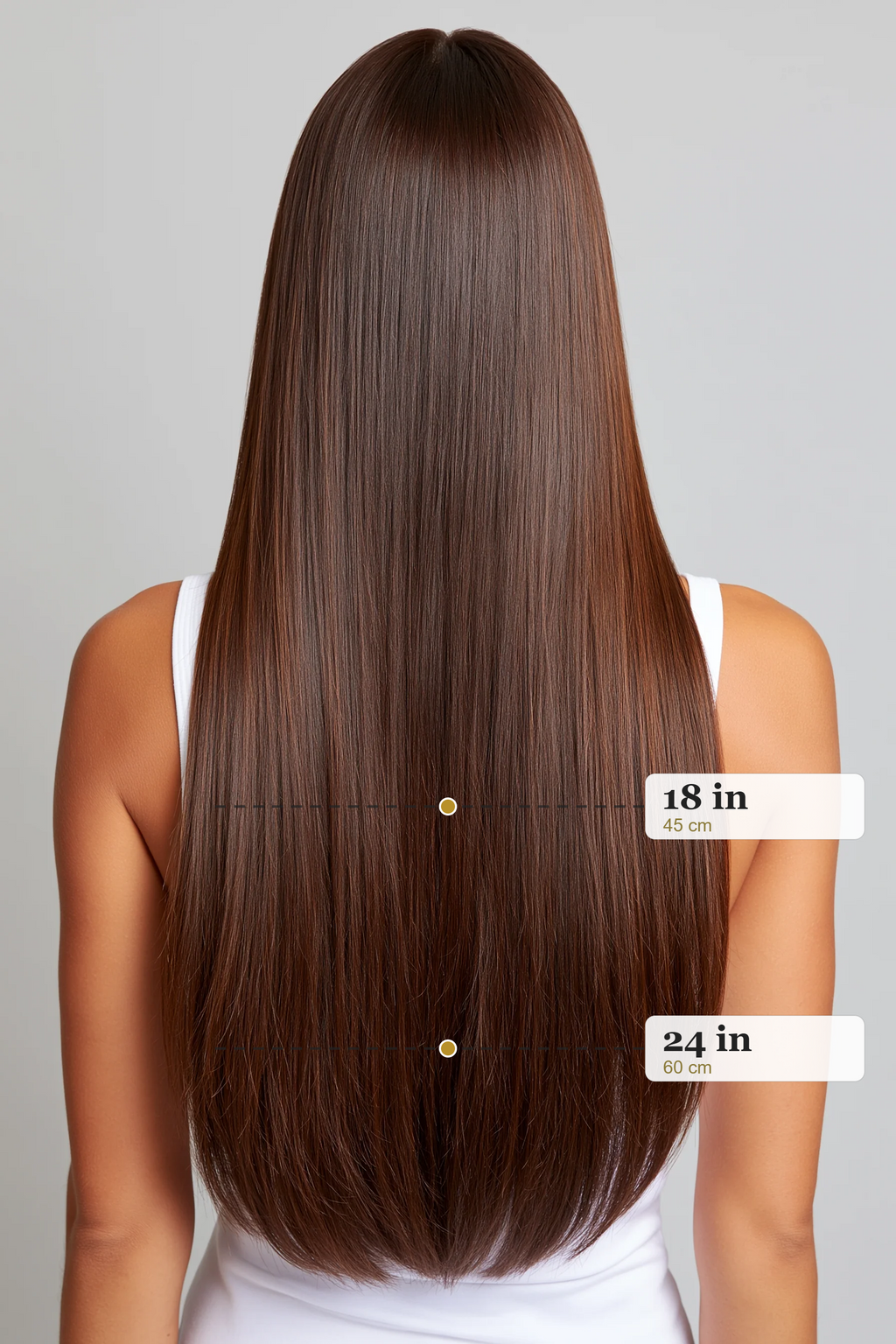 MOFRA Chocolat length guide, 18 inch mid-back and 24 inch lower back, back view