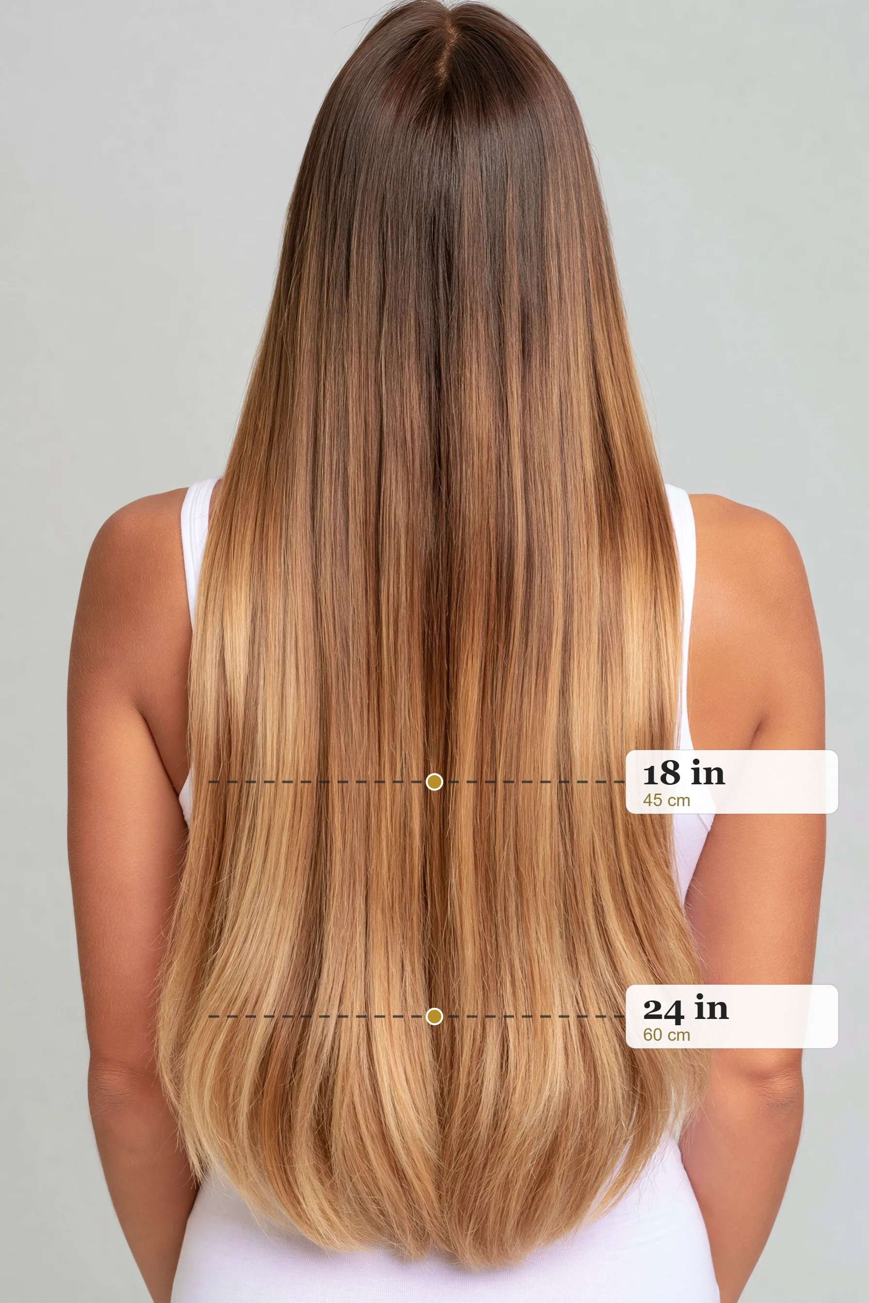 MOFRA Ombre length guide, 18 inch mid-back and 24 inch lower back, back view